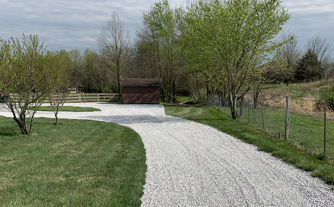 gravel driveway of a residence